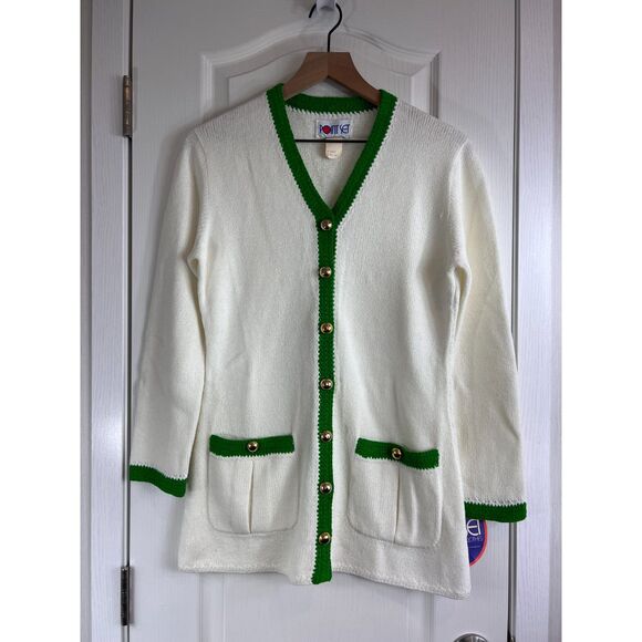 Vintage Point Set Women's White Green Tennis Cardigan Sweater Size M - NWT! - Picture 1 of 11